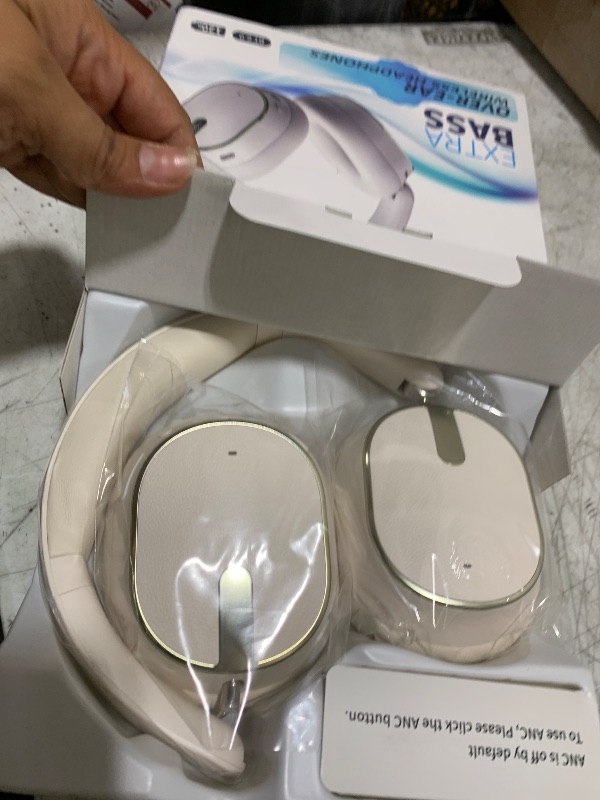 Photo 1 of MMWOWARTS Hybrid Active Noise Cancelling Bluetooth Headphones,Bluetooth 6.0 Over Ear Wireless Headphones with 60H Playtime, Hi-Res Audio, Deep Bass, Memory Foam Ear Cups for Home Office Travel White