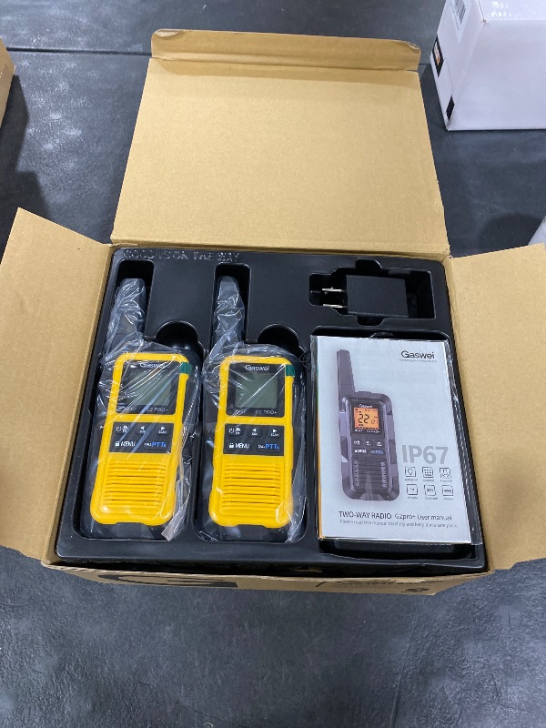 Photo 1 of Gaswei G2pro+ IP67 Waterproof Floating Walkie Talkies Long Range for Adults, Heavy Duty Walkie Talkie with Double PTT,FM Radio,SOS,NOAA Weather,VOX, Two Way Radio(Yellow,4Pack)