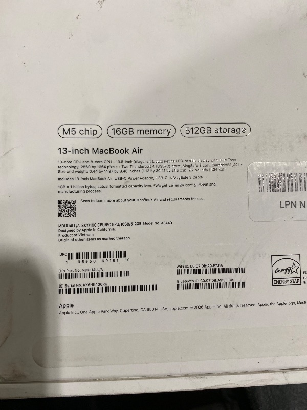 Photo 1 of Apple MacBook Air 13" M5 AI Laptop