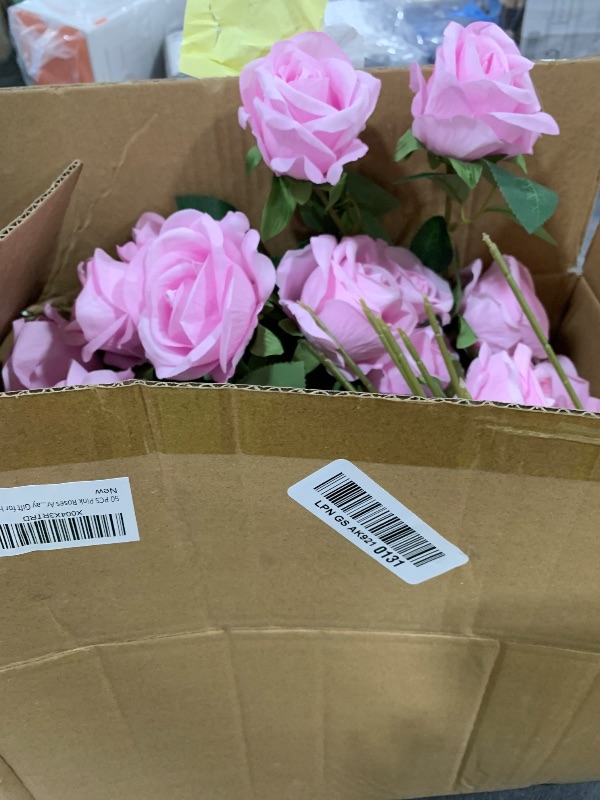 Photo 1 of INSPRING 50 PCS Pink Roses Artificial Flowers with Long Stems