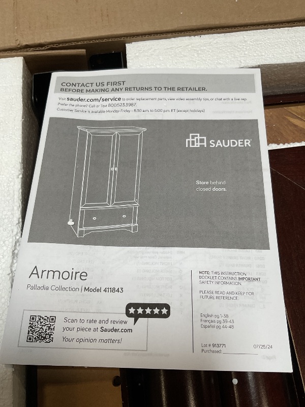 Photo 1 of ** MINOR SCRATCH ** Sauder Palladia Armoire, Select Cherry finish