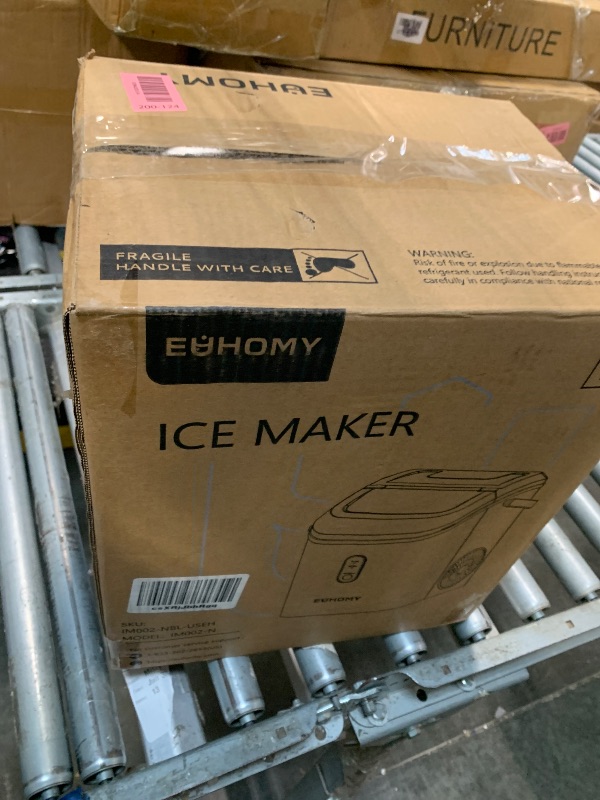 Photo 1 of ***BROKEN, SOLD FOR PARTS*** EUHOMY Nugget Ice Maker Countertop with Handle, Ready in 6 Mins, 34lbs Per Day, Removable Top Cover, Auto-Cleaning, Portable Sonic Ice Maker with Basket and Scoop, for Home/Party/RV/Camping (Black)