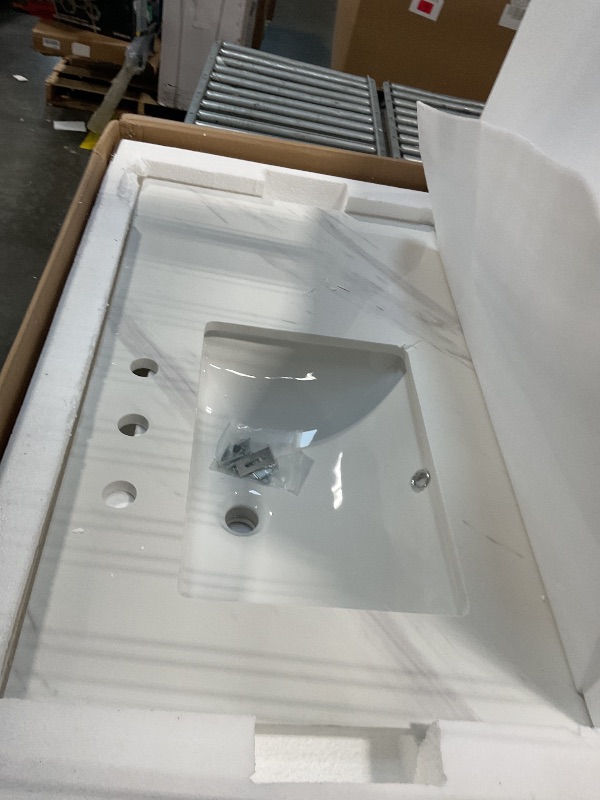 Photo 1 of [DAMAGED] EQLOO 36 in. W x 22 in. D Vanity Top, Engineered Stone Vanity with Sink in Venice White, Rectangular Left Offset, 8 in. Faucet Hole Spacing and Backsplash Bathroom Sink