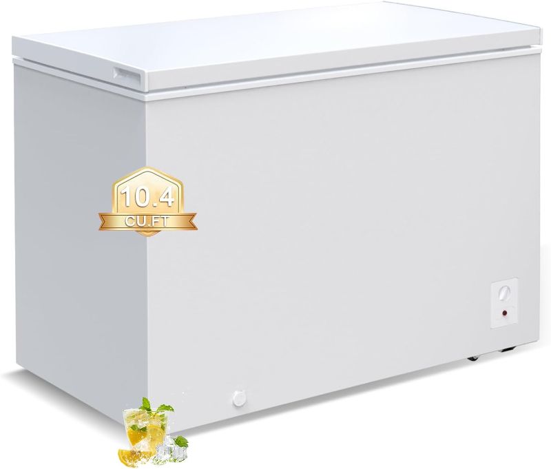 Photo 1 of
Chest Freezer 10.5 Cu.Ft. Deep Freezer, Large Freezer with Adjustable Thermostat Control & 3 Removable Wire Basket, 4 Universal Wheels, Safety Lock, White