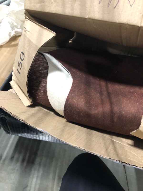Photo 1 of !!FINAL SALE!!!USED!!AROGAN 8x10 Faux Cowhide Area Rugs for Living Room, Animal Skins Cow Hide Rug for Bedroom, Cool Western Christmas Decor, Thin Leather Cow Hide Carpets Fireplace Rug, Saddle Brown