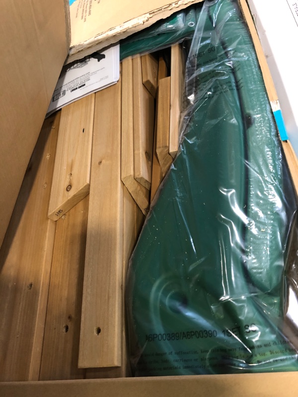 Photo 1 of ** MISSING PARTS/ NO RETURN * ** Backyard Discovery Buckley Hill Cedar Wood Swing Set with Wave Slide, Play Deck, Rock Wall Ladder, Belt Swings, Chalkboard, Canopy Roof, Outdoor Playset