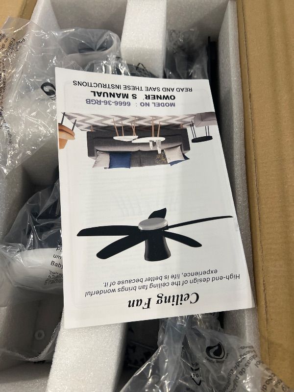 Photo 1 of ** MISSING SOME HARDWARE ** Surtime Flush Mount RGB Ceiling Fans with Lights-36 Low Profile Ceiling Fan with Light and Remote/APP Control,DC Reversible,LED Dimmable Blakc Ceiling Fans for Bedroom,Indoor/Outdoor Patio Use