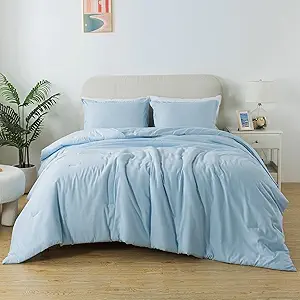 Photo 1 of ***SIMILAR IMAGEN*** Caressma Light Blue Comforter Set Twin Size, Solid Lightweight Down Alternative Soft Boho Bedding Comforter Set, Breathable Fluffy Microfiber Skin-Friendly Comforter (68"x90") for All Seasons