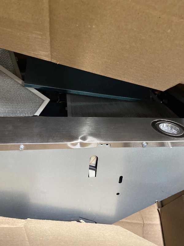 Photo 1 of *Dented* COMEEE CVP36W6AST 36 Inch Ducted Pyramid Range 450 CFM Stainless Steel Wall Mount Vent Hood with 3 Speed Exhaust Fan, 5-Layer Aluminum Permanent Filters, Two LED Lights, Convertible to Ductless