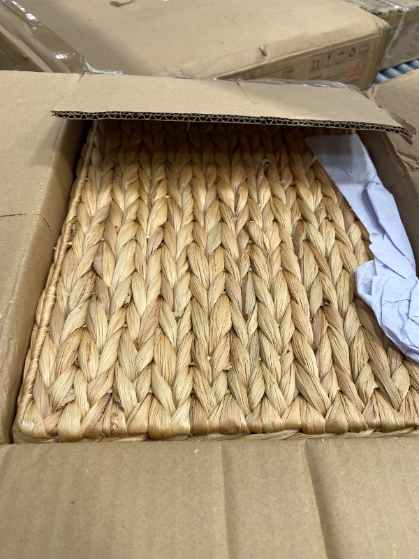 Photo 1 of ***One basket has a broken handle***Large Wicker Basket Rectangular with Wooden Handles for Shelves, Water Hyacinth Basket Storage, Natural Baskets for Organizing, Wicker Baskets for Storage 14.5 x 10.3 x 7.5 inches - 3 Pack***One basket has a broken hand