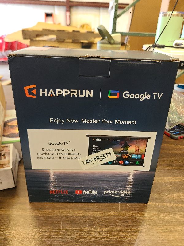 Photo 1 of 1500 ANSI Official Licensed Google TV Smart Projector, HAPPRUN 4K Full HD Home Theater with Auto Focus, Dolby Sound, Wi-Fi Bluetooth, Built-in Apps, Compatible with Phone & PC, Indoor & Outdoor Use