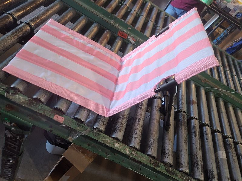 Photo 1 of Foldable Poolside Chairs Portable Beach Chair Stripe Folding Lounge Seat with Back Support Edge of Pool Portable Flip Poolside Seat for Adult Traveling Camping Lawn (Pink and White)