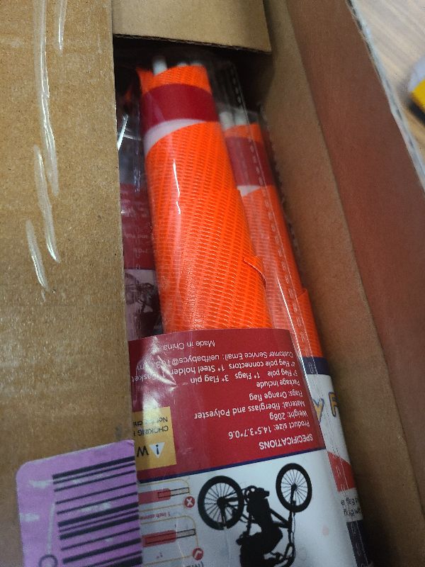 Photo 1 of 10 Pcs Upgraded Bike Flags with Pole 6 Feet High Visibility Orange Flags with Heavy Duty Fiberglass Flag Pole, Orange Flag and American Flag
