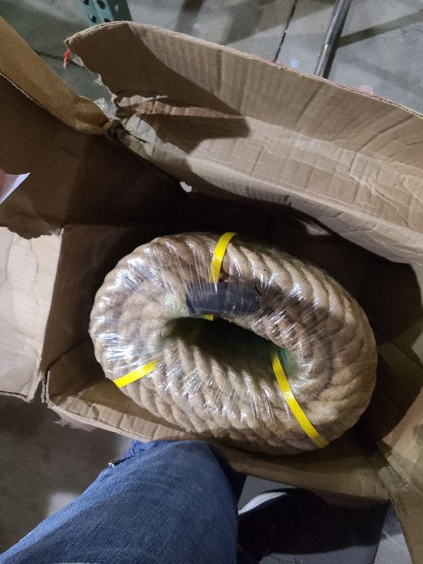 Photo 1 of 1 1/2 Inch x 100ft Jute Rope Natural Thick Heavy Hemp Rope Nautical Ropes Twisted Manila Rope for Crafts, Climbing, Bundling,Anchor, Hammock, Nautical, Cat Scratching Post, Tug of War, Decorate