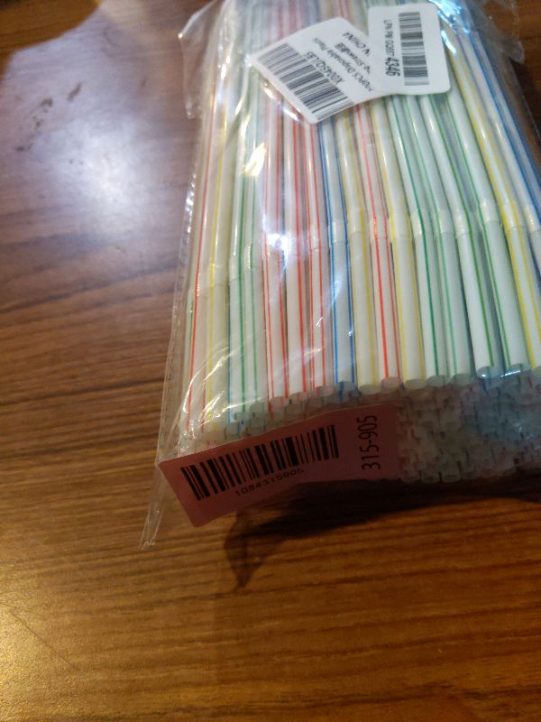 Photo 1 of [200 Pack] 8.5" High Flexible Plastic Straws,Bendable Disposable Drinking Straws -Striped Assorted Colors for Home Use Milk Juice Drinks