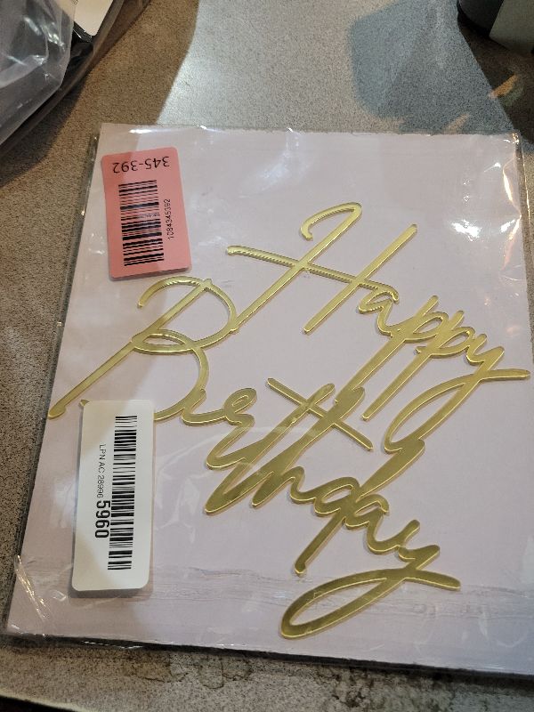 Photo 1 of 1PCS Gold Happy Birthday Cake Topper, Acrylic Happy Birthday Cake Sign Party Decorations Cupcake Toppers for Anniversary, Bridal Shower, Party Desserts Pastries Supplies?