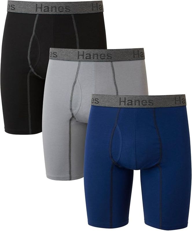 Photo 1 of  Hanes Men's Underwear Boxer Briefs or Long-Leg Boxer Briefs Pack, 3 Pack, No-Ride-Up, Stretch-Cotton Men Clothing 