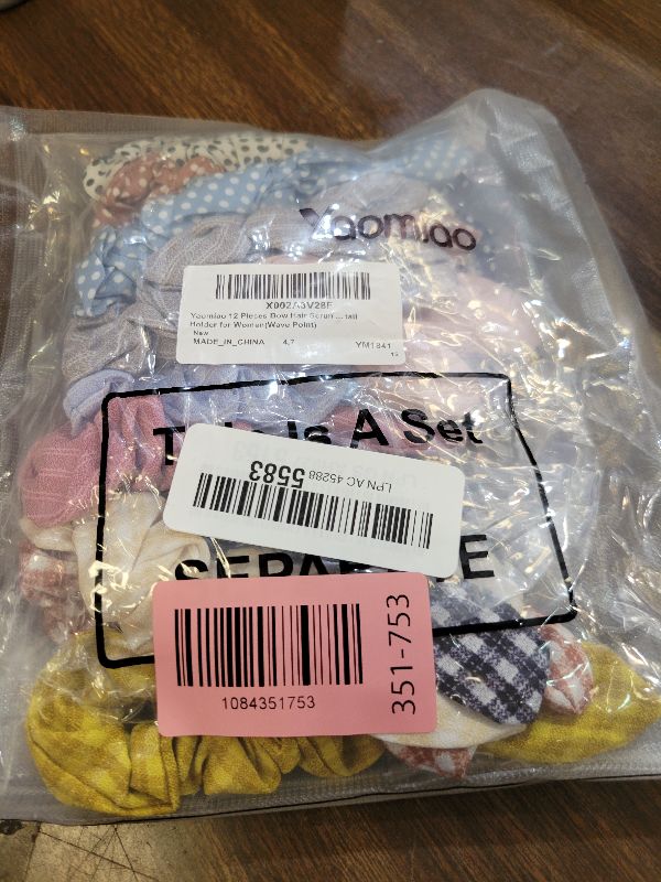 Photo 1 of 12 Pieces Hair Scrunchies Rabbit Bunny Ear Bow Bowknot Scrunchies Bobbles Elastic Hair Ties Ropes Ponytail Holder Accessories for Women Girls (Wave Point)
