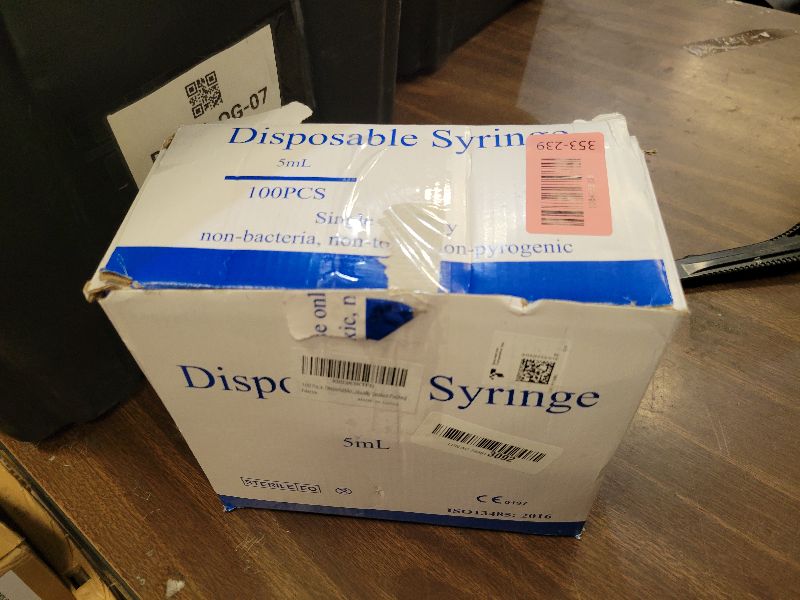 Photo 1 of 100 Pack Disposable 5ml/cc Lab Syringes with 22Ga 1.25 Inch Needle Luer Lock, Individually Sealed Packed
