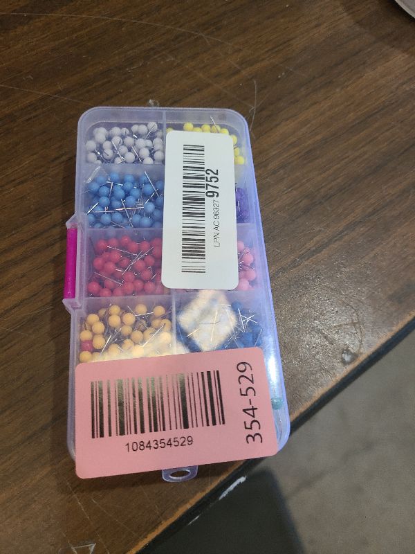 Photo 1 of 1000 Pcs Multi-Color Push Pins, Map Pins for Travel Map, 1/8" Small Map Tacks with Plastic Beads Head for Cork Board, World Map Pin Board, Bulletin Board, Fabric Marking, Craft, Office