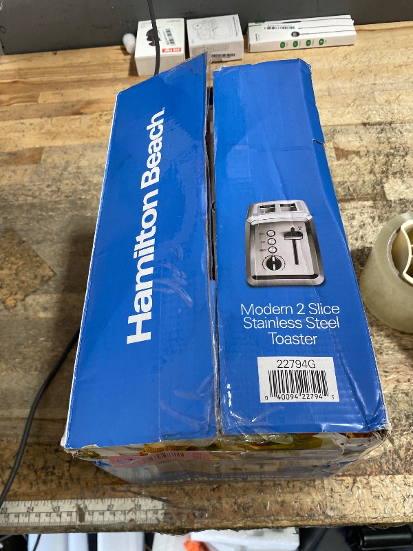 View 2 of ***DAMaAGED ONE SIDE IS DENTED***Hamilton Beach 2 Slice Toaster with Extra-Wide Slots, Bagel Setting, Toast Boost, Slide-Out Crumb Tray, Auto-Shutoff & Cancel Button, Defrost Function, Stainless Steel (22794)