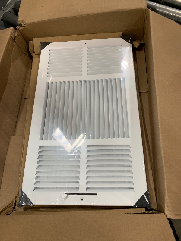 View 2 of 18" X 10" 3-Way AIR Supply Grille - Vent Cover & Diffuser - Flat Stamped Face - White [Outer Dimensions: 19.75"w X 11.75"h]
