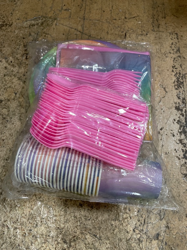 View 2 of 169 PCS Rainbow Party Decorations Disposable Paper Plates, Napkins, Cups, Cutlery, Tablecloth Pastel Rainbow Birthday Decorations for Girls, Baby Shower, Serves 24