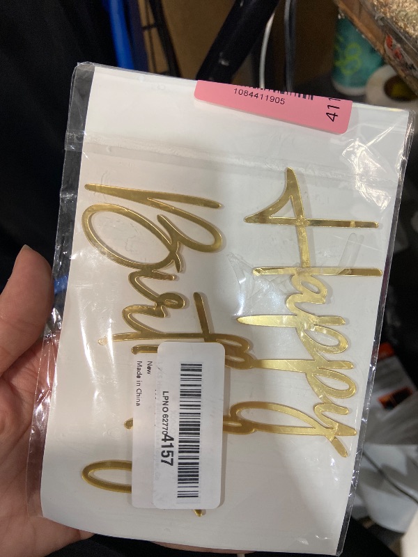 View 2 of 1 PCS Happy Birthday Cake Topper, Acrylic Gold Mirror Birthday Cake Decoration Cake Charm Decor for Anniversary Celebrating Party Cake Decorations, 5.5 * 4.5 inches