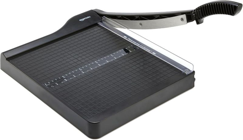 View 1 of 
Amazon Basics Paper Trimmer Cutter for Office and Crafts, Heavy-Duty, Portable Guillotine Paper Cutter with Blade Lock, 12-Inch, 10-Sheet Cardstock, Photos