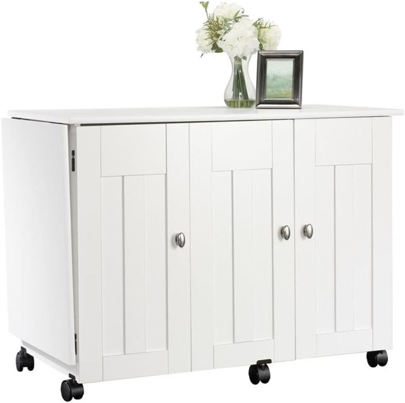 Photo 1 of Sauder Folding SewingTable & Craft Cart Storage Cabinet, in Soft White
