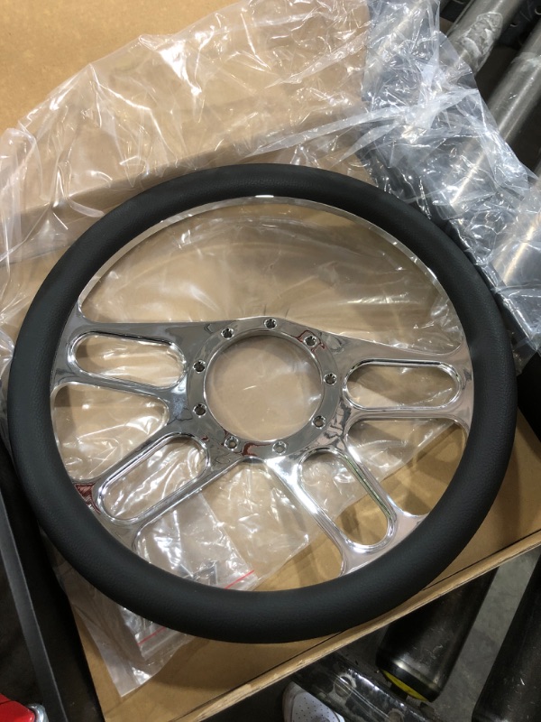 Photo 1 of QYMOPAY 14 Inch 9 Bolt Leather Billet Steering Wheel