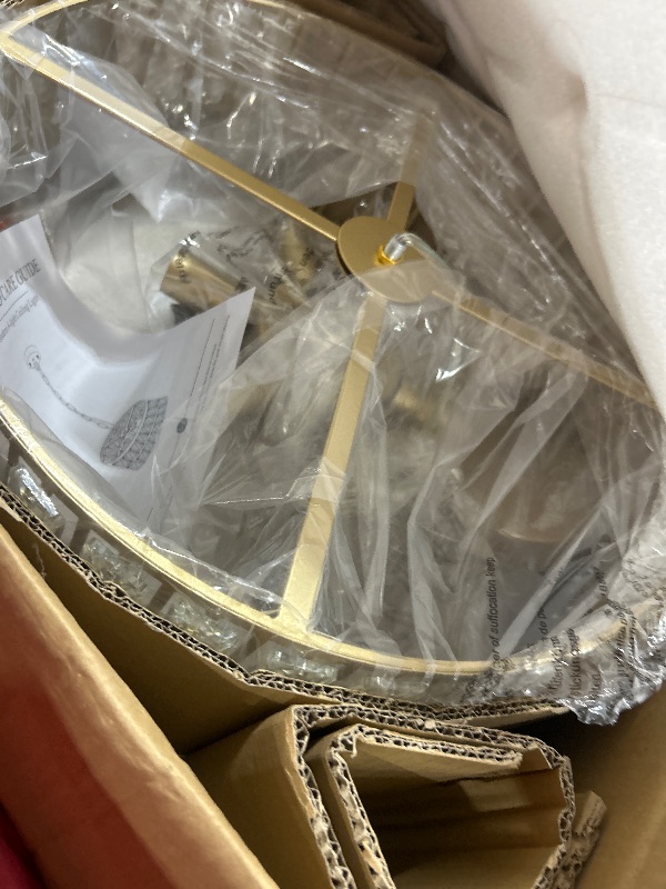 View 2 of CATINER Gold Crystal Chandelier 18" 6-Light Modern Semi Flush Pendant