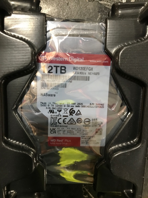 Photo 1 of Western Digital 12TB WD Red Plus NAS Internal Hard Drive HDD - 7200 RPM, SATA 6 GB/s, CMR, 512 MB Cache, 3.5" - WD120EFGX