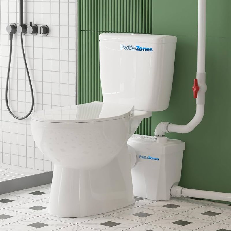 Photo 1 of 23ft Lifting Macerating Toilet System for Basement Wastewater Disposal | Upflush Toilet+Pump, Razor Sharp Blade,Quite Copper Grinder, Anti-Backflow, 4 Inlets for Sink/Shower/Laundry
