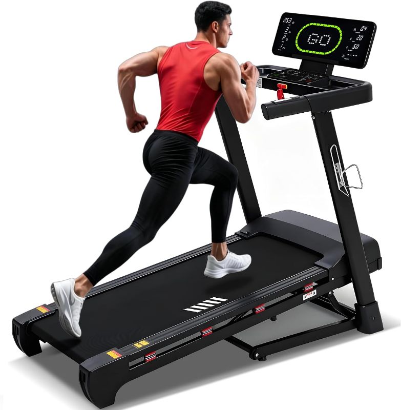 View 1 of ******ONLY BOX 1 OF 2 *******
Heavy Duty Treadmill for Home, 20-Level Auto Incline, 20" Wide Deck | 12MPH, 500 LB Capacity, 4.5 HP, LED Display, Bluetooth Speaker & App