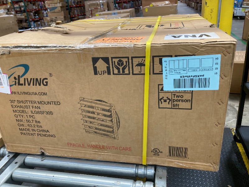 Photo 1 of ***factory sealed ***iLiving - 30" Wall Mounted Shutter Exhaust Fan - Automatic Shutter - Single Speed - Vent Fan For Home Attic, Shed, or Garage Ventilation, 5088 CFM, 7500 SQF Coverage Area, Silver (ILG8SF30S)
