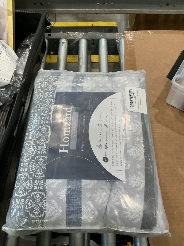 View 2 of Homzard King Comforter Set - Blue/Gray Striped Cotton Quilt Set