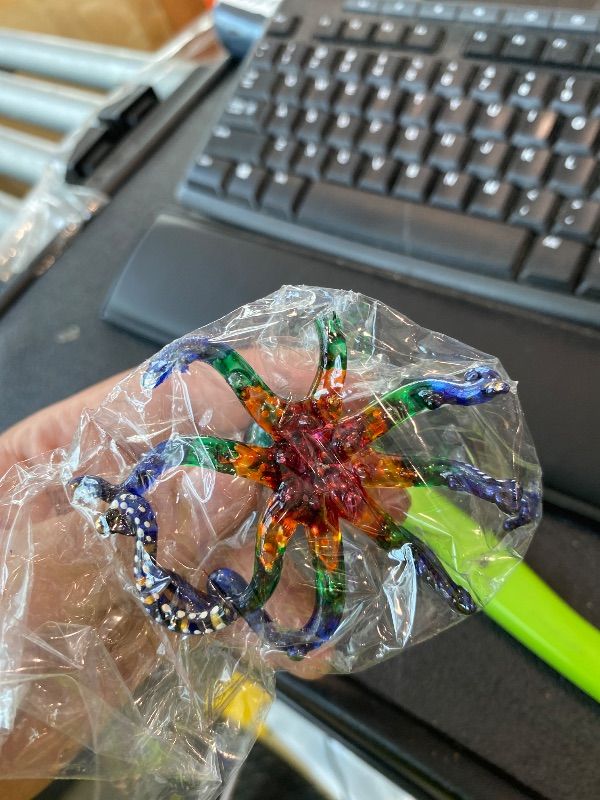 View 3 of [DAMAGED] WitnyStore 3" White Dot Multicolor Octopus Artistic Blown Glass Figurine Premium Hand-Blown Statue Tabletop Decoration Unique Collectible for Adult Collectors Handcrafted Elegant Home Room Decor