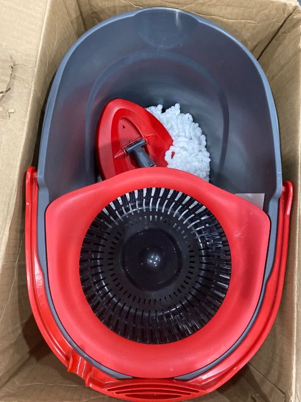 View 3 of [Missing Handle] O-Cedar EasyWring Microfiber Spin Mop, Bucket Floor Cleaning System, Red, Gray, Standard
