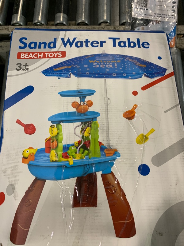 View 2 of ***MISSING PARTS*** Kids Sand Water Table for Toddlers with Umbrella/Water Pumb, 3-Tier Outdoor Water Sand Play Table Beach Toys, Summer Splash Activity Sensory Table Party Birthday Gift for Kids 3 4 5 6 7 8(Red)