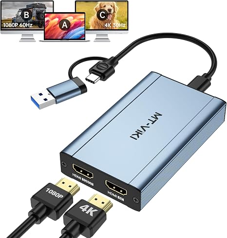Photo 1 of MT-VIKI HDMI Splitter Extended Display for Dual Monitors/Multi-Monitor, 4K@30Hz & 1080P@60Hz, USB 3.0 & USB C Adapter to HDMI for Windows & Mac, Required Driver Installation