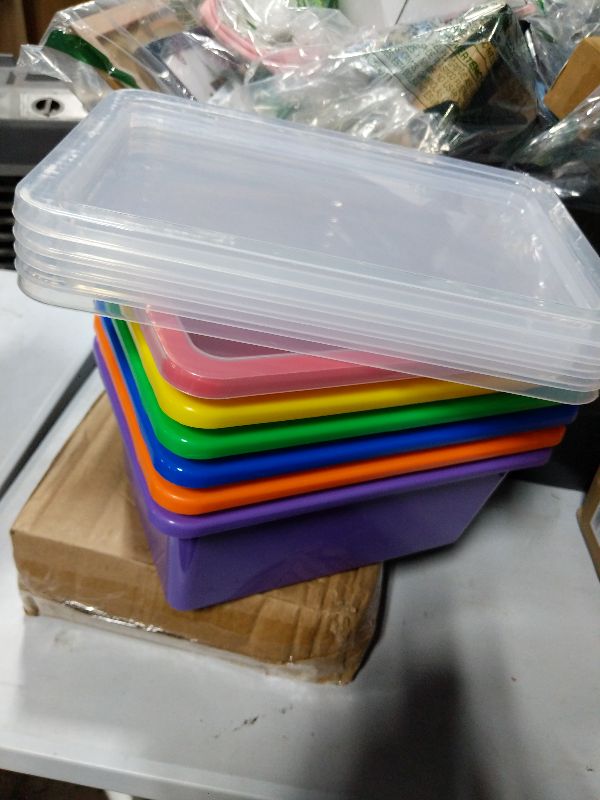 Photo 1 of 6 Pack Small Cubby Bins, Plastic Storage Containers for Classroom, Rainbow