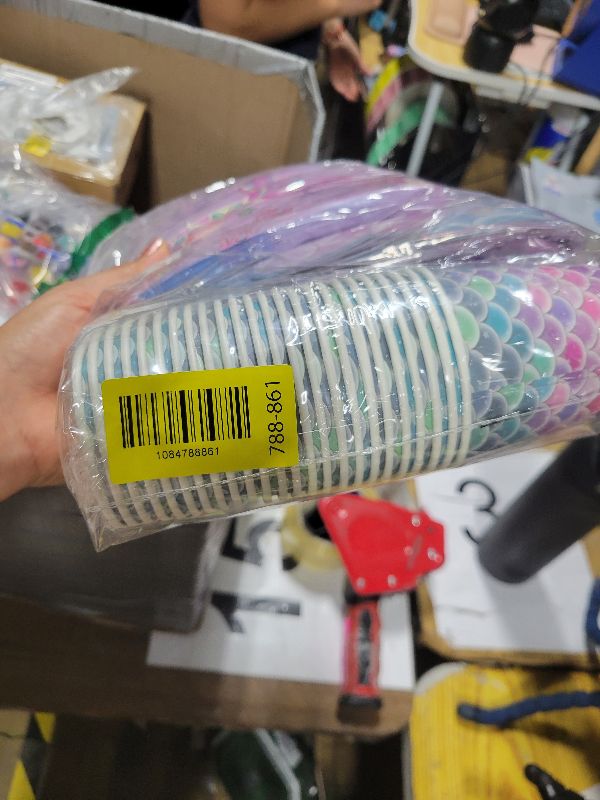 Photo 1 of 122Pcs Mermaid Birthday Party Decorations Set Mermaid Party Supplies Includes Plates, Napkin, Fork, Cup, Tablecloth, Banner for Ocean Birthday Party Decorations, Serves 24