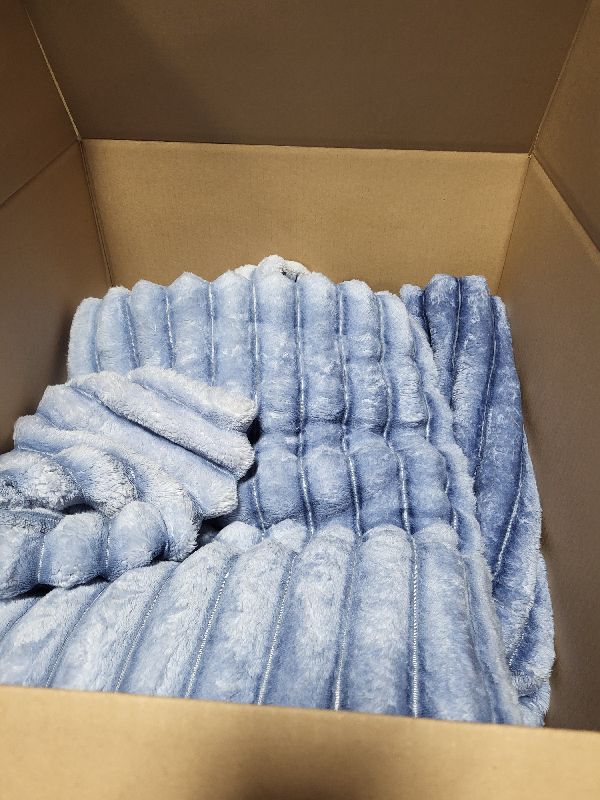 Photo 1 of Ribbed Dusty Blue Throw Blanket for Couch