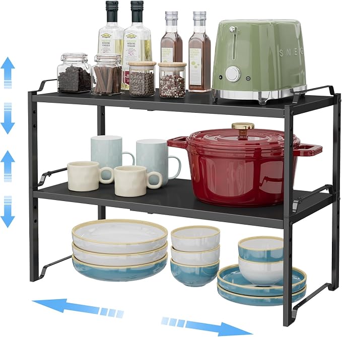 Photo 1 of 2 Pack 11” Depth Expandable Kitchen Cabinet Organizer Shelves, Metal Kitchen Countertop Organizers and Storage Shelving, Heavy Duty Stackable Storage Rack Shelf For Pantry Cupboard Counter Tabletop