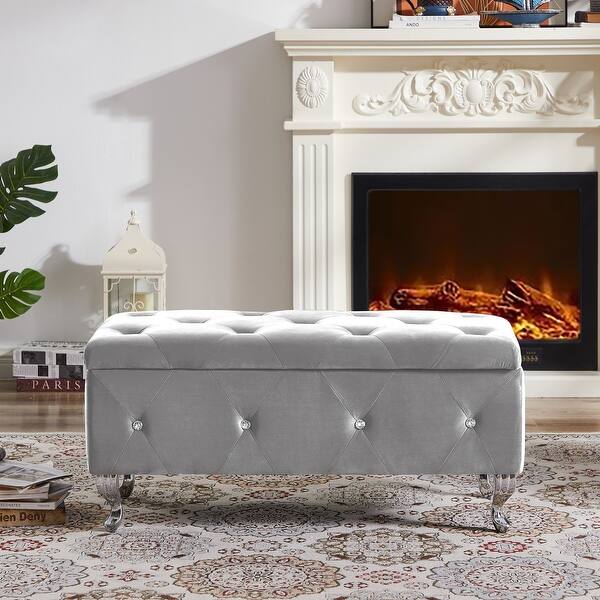 Photo 1 of ** only comes with the lid **
Velvet Upholstered Storage Ottoman Bench with Button, Safety Hinge