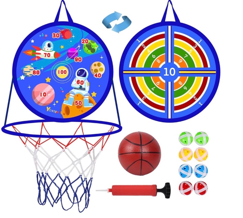 Photo 1 of ***STOCK IMAGE FOR REFERENCE***
2 in 1 Basketball Hoop and Dart Board, 14" Dart Board for Kids, Basketball Hoop for Kids Toddlers, Sports & Outdoor Play, Birthday Gift Toys for 3 4 5 6 7 8 9 10 Year Old Boys Girls Kids, Party Favors