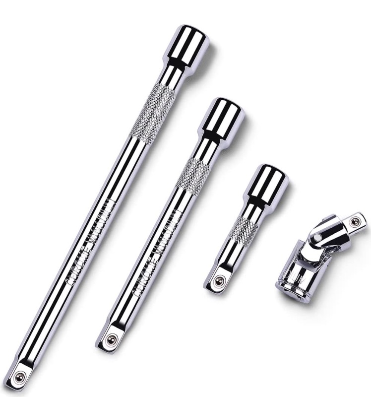 Photo 1 of ***STOCK IMAGE FOR REFERENCE***
4 Piece 1/4 Inch Drive Extension Bar Set, 1/4 Inch Drive Socket Extension Set Includes 2, 4, and 6 Inch Extensions and 1/4 Inch drive Universal Joint Socket
Includes 2", 4", and 6" Extensions and Universal Joint Socket