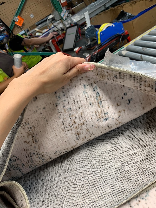 View 2 of *+++STOCK PHOTO FOR REFERENCE ONLY ***Hauteloom Hamler Living Room, Bedroom Area Rug - Mosaic Abstract Geometric Distressed Faded - Contemporary Modern Minimalist Transitional - Sage, Teal, Ivory, Gray, Blue - 15" x 15’