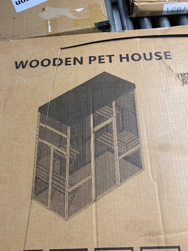 View 3 of ***STOCK PHOTO FOR REFERENCE ONLY**Cat Catio Outdoor Cat Enclosure, Multi-Level Wooden Cat House with Wheels